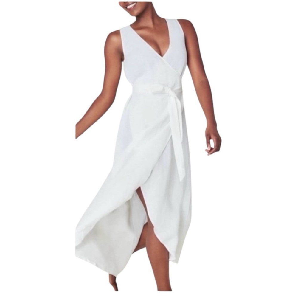 Andie The Maxi Wrap Dress Linen Coconut Women's Size Medium - Picture 1 of 8